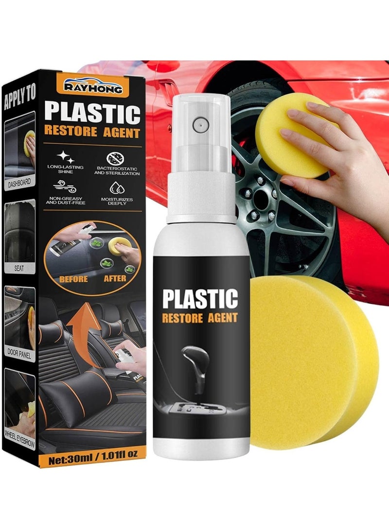 رايهونغ مُرمِّم البلاستيك والمطاط والفينيل والجلد 30 مل - مُنتج سريع المفعول لتنظيف وتلميع السيارات مع أداة تطبيق إسفنجية، يُعيد الحياة إلى لوحات القيادة والمقاعد والمصدات والأسطح الداخلية. - Image 1